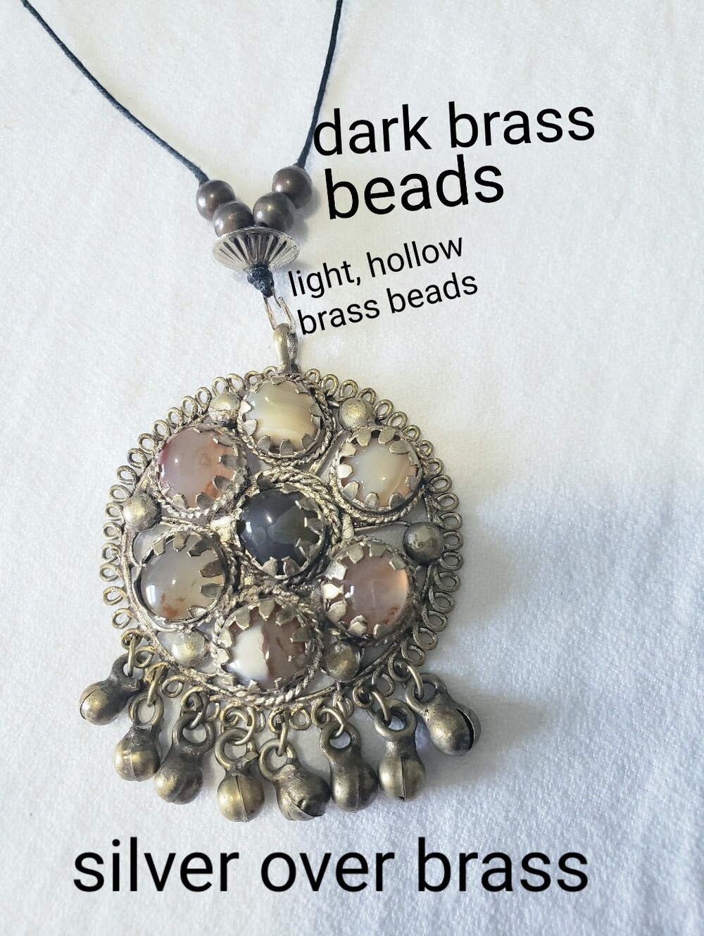 70's Vintage Indian Tribal Statement Pendant Necklace - Agate & Mixed Metals - Picture 3 of 14